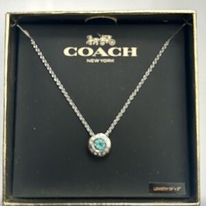 Coach NWT Silver Necklace with Turquoise Pendant in Gift Box